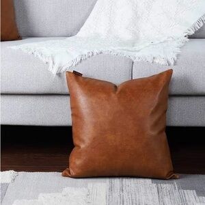 Mandioo Vegan Leather Brown Pillow Cover•16”x16”•Indoor/Outdoor